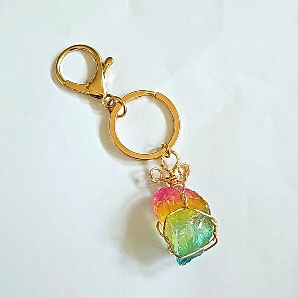 NEW! Ombre Natural Large Crystal Keychain Purse 🎒 Charm ~ Gift, Car Hanging